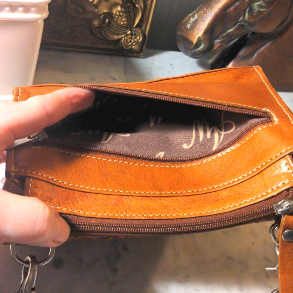 Western Style Crossbody Bag with Embossed Design and Long Strap - Picture 8 of 12